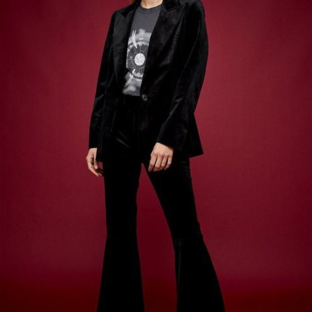 Topshop Coord Black Velvet Set: Flared Trousers and Blazer, size 12 NWT/ NWOT